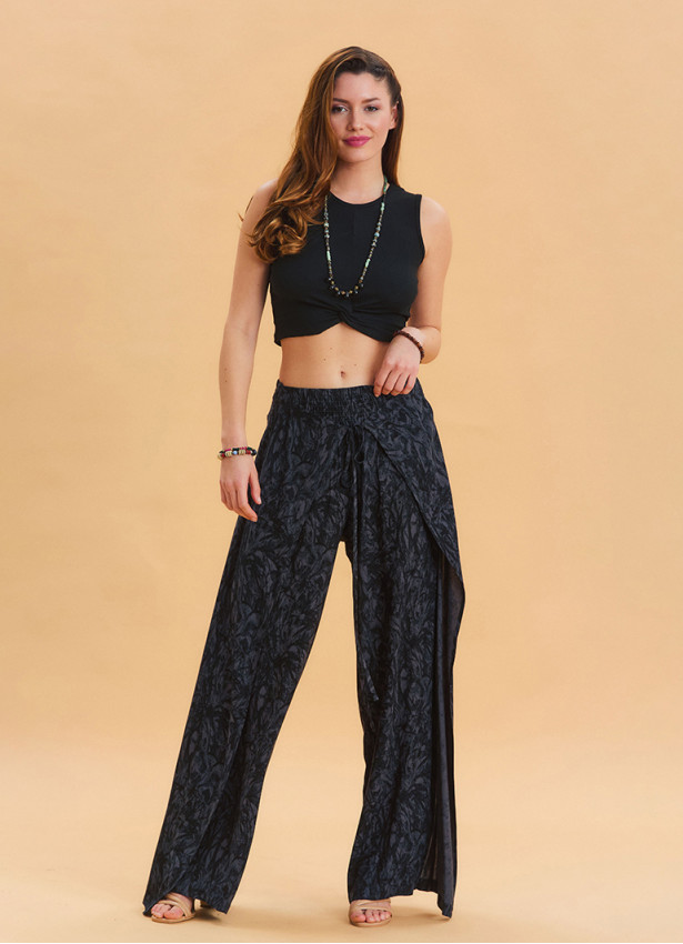 Anthracite Bohemian Trousers with Elastic Waist and Tie Detail 4473